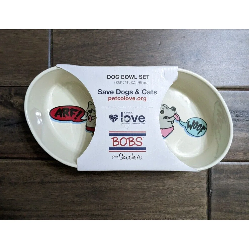 Bobs For Dogs By Skechers Heart Love Dog Bowls Ceramic Sip Snack Bowl Set new